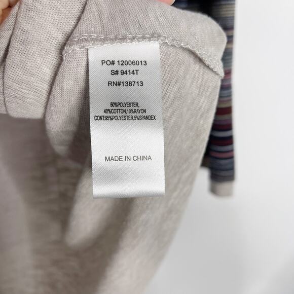 New Doe & Rae Medium Heather Gray Striped Raglan Long Sleeve Tee Tshirt Top Crew - Picture 8 of 9